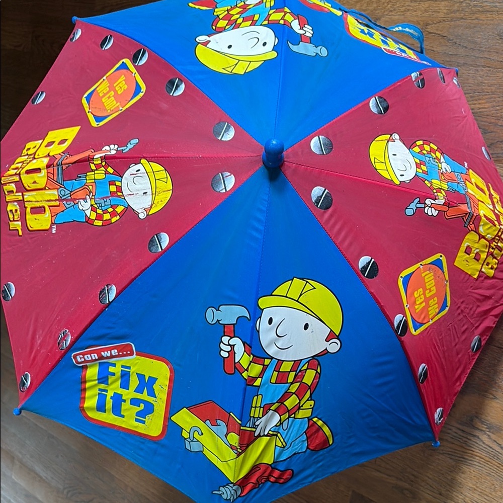 Vintage Bob the builder Kids Umbrella - Red and Blue